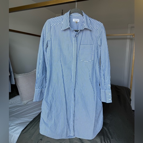 Calvin Klein Striped Button-Up Shirt Dress Womens 4 Blue Long Sleeve Y2K Capsule - Picture 1 of 5